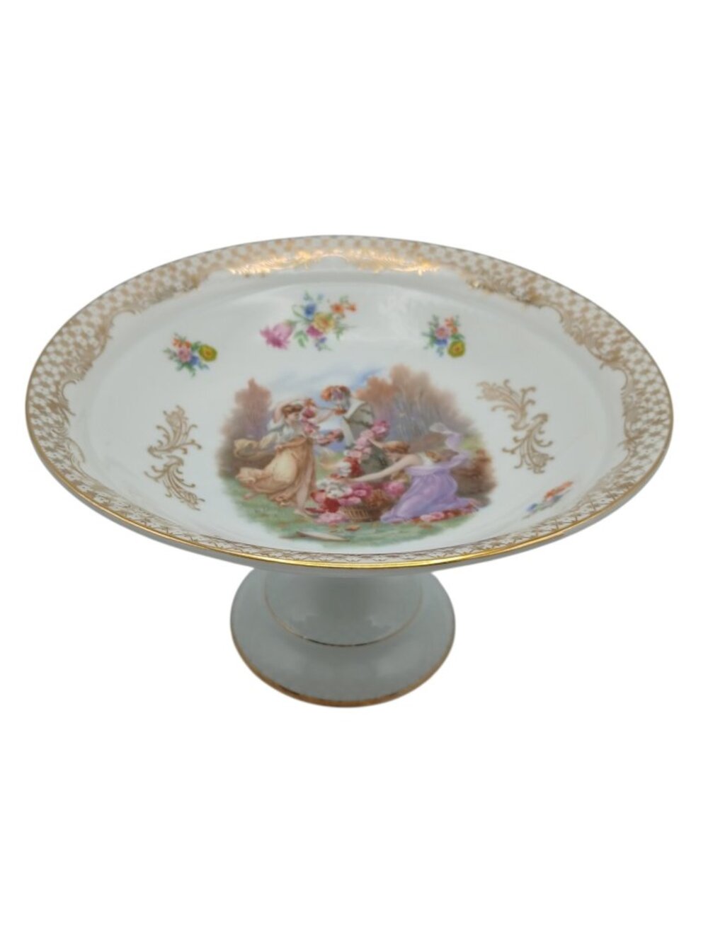 CICO Bavaria Pedestal Bowl Romantic Courting Scene Gold Gilt Porcelain 8.75"